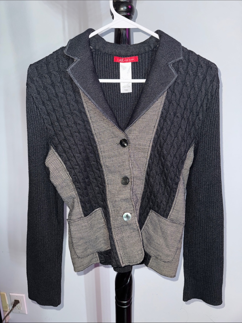 Anne Klein Black & Gray Knit Blazer Cardigan m.b1